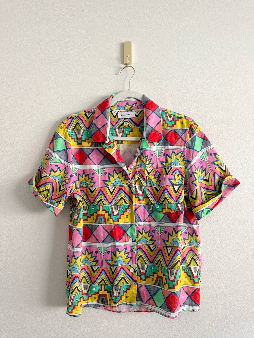 MIRA MIKATI VIBRANT MULTICOLOR SOUTHWEST PRINT LINEN BUTTON DOWN SHIRT SZ M